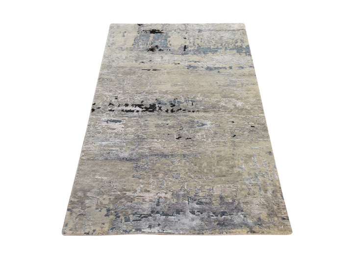 3'0" x 4'10" New Hand Knotted Beige Wool & Silk Rectangle Oriental Rug - MOA10278920