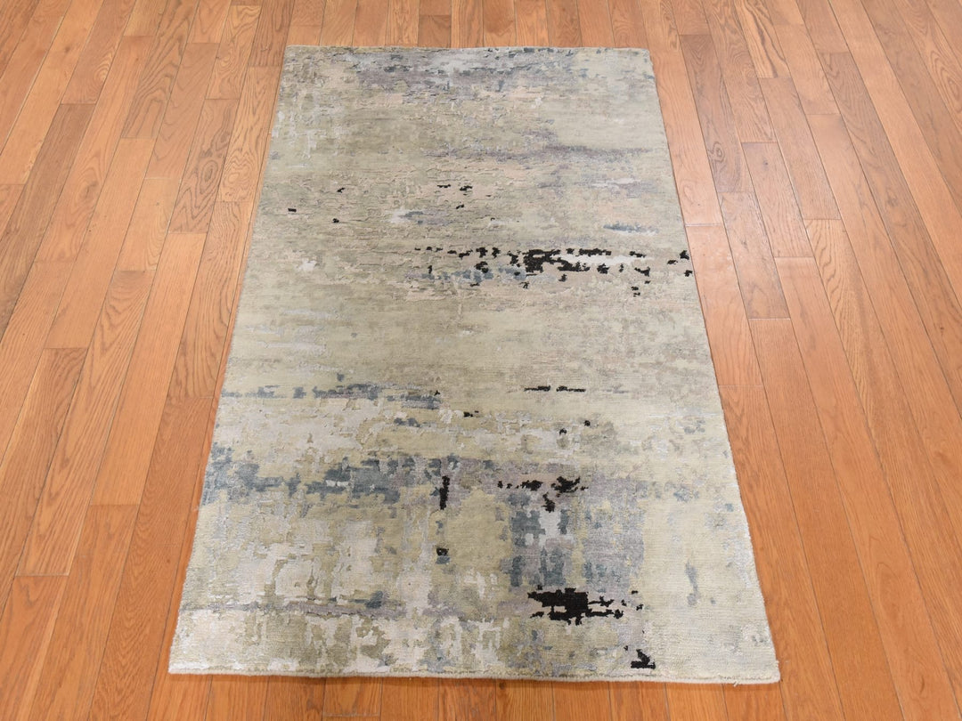 3'0" x 4'10" New Hand Knotted Beige Wool & Silk Rectangle Oriental Rug - MOA10278920