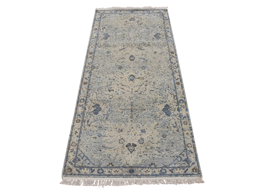 2'6" x 6'0" New Hand Knotted Ivory Wool & Silk Runner Oriental Rug - MOA10278921