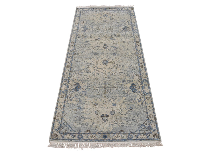 2'6" x 6'0" New Hand Knotted Ivory Wool & Silk Runner Oriental Rug - MOA10278921