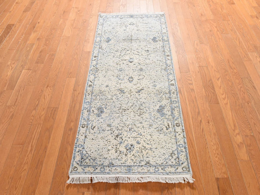 2'6" x 6'0" New Hand Knotted Ivory Wool & Silk Runner Oriental Rug - MOA10278921