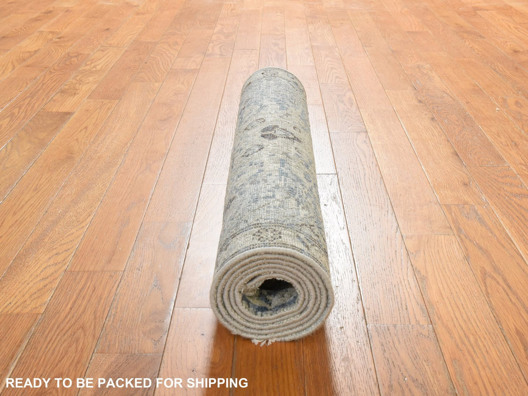 2'6" x 6'0" New Hand Knotted Ivory Wool & Silk Runner Oriental Rug - MOA10278921