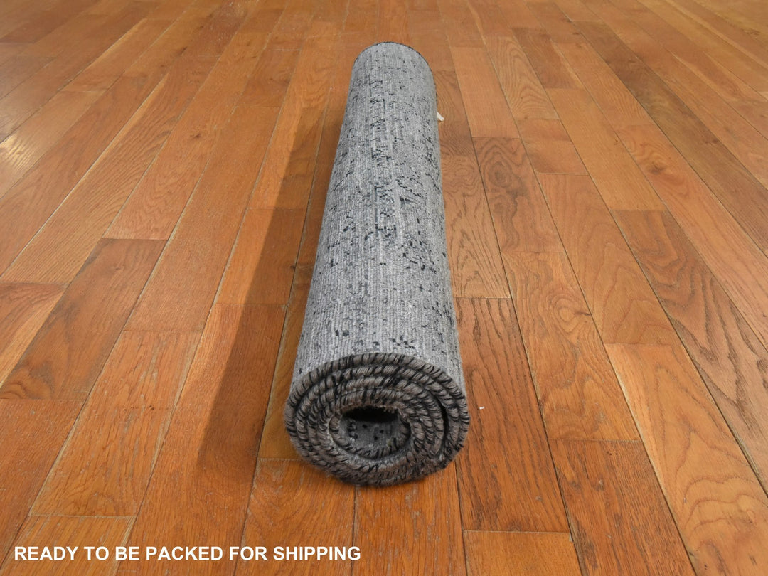 3'1" x 5'1" New Hand Knotted Grey Wool & Silk Rectangle Oriental Rug - MOA10278922