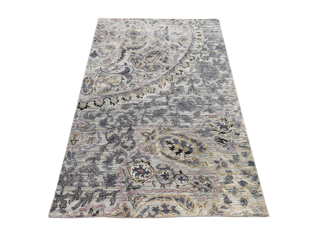 3'0" x 5'3" New Hand Knotted Green Silk Rectangle Oriental Rug - MOA10278923