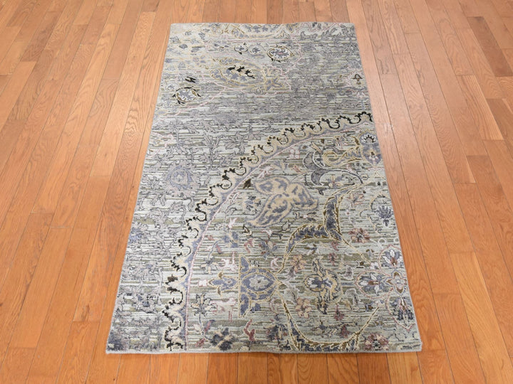 3'0" x 5'3" New Hand Knotted Green Silk Rectangle Oriental Rug - MOA10278923