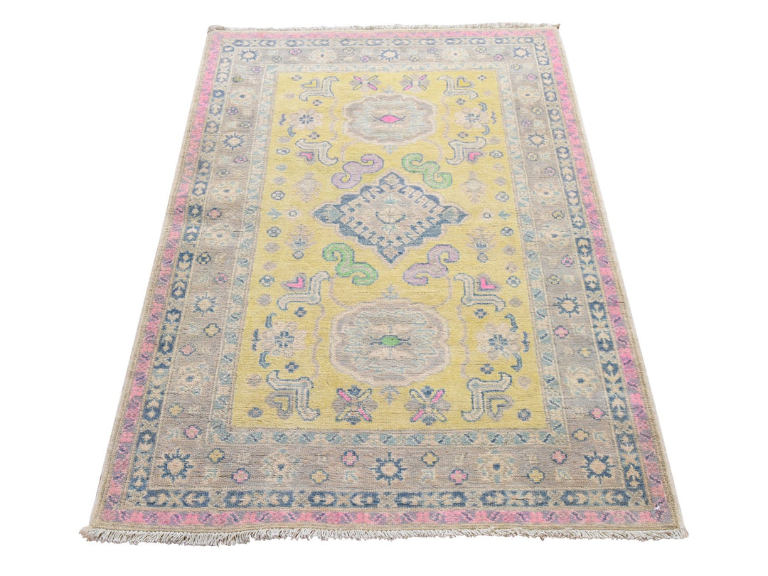 3'3" x 4'8" New Hand Knotted Yellow Wool Rectangle Oriental Rug - MOA10278924