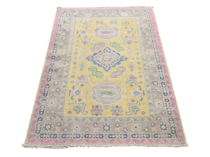 3'3" x 4'8" New Hand Knotted Yellow Wool Rectangle Oriental Rug - MOA10278924