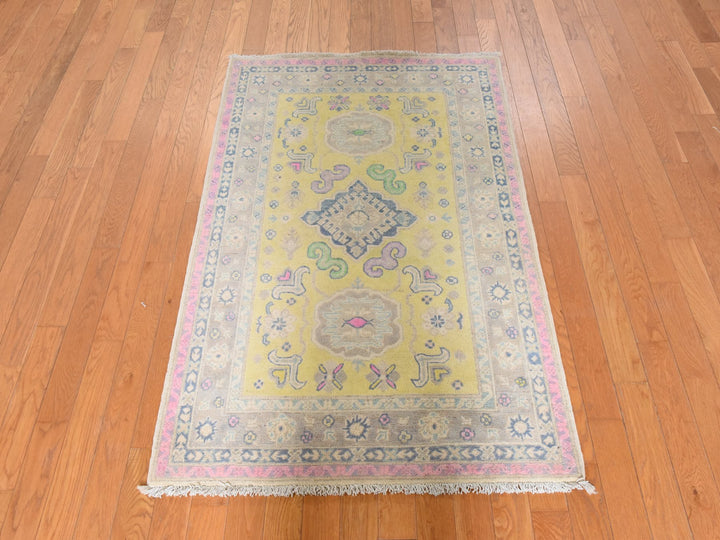 3'3" x 4'8" New Hand Knotted Yellow Wool Rectangle Oriental Rug - MOA10278924
