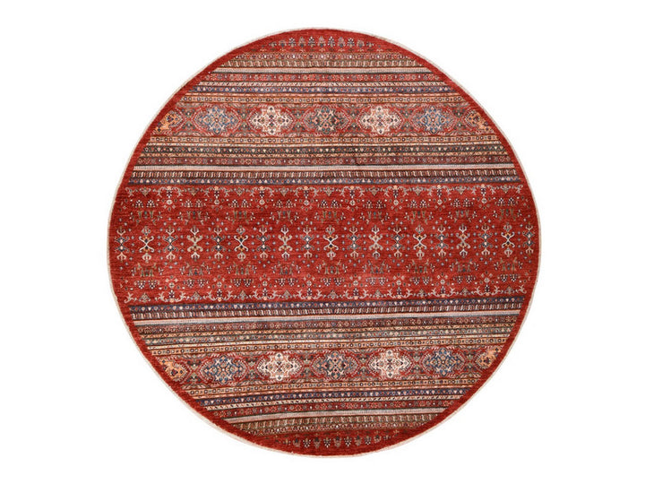 9'7" x 9'7" New Hand Knotted Red Wool Round Oriental Rug - MOA10278925