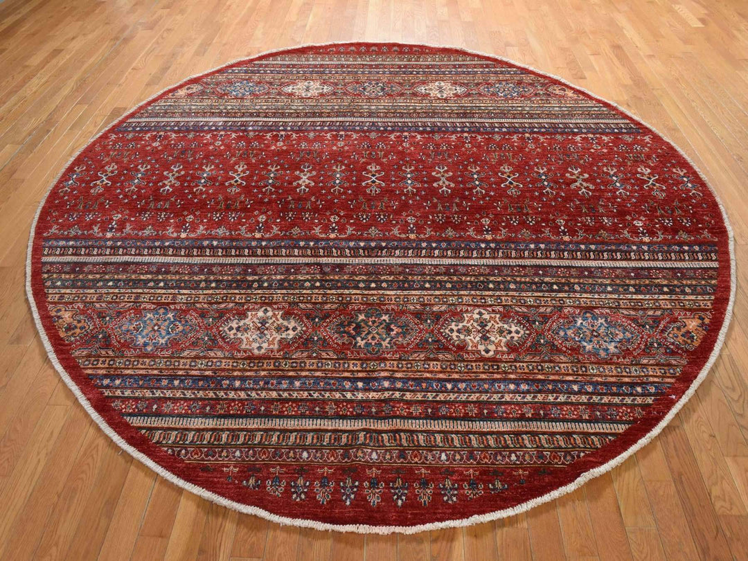 9'7" x 9'7" New Hand Knotted Red Wool Round Oriental Rug - MOA10278925