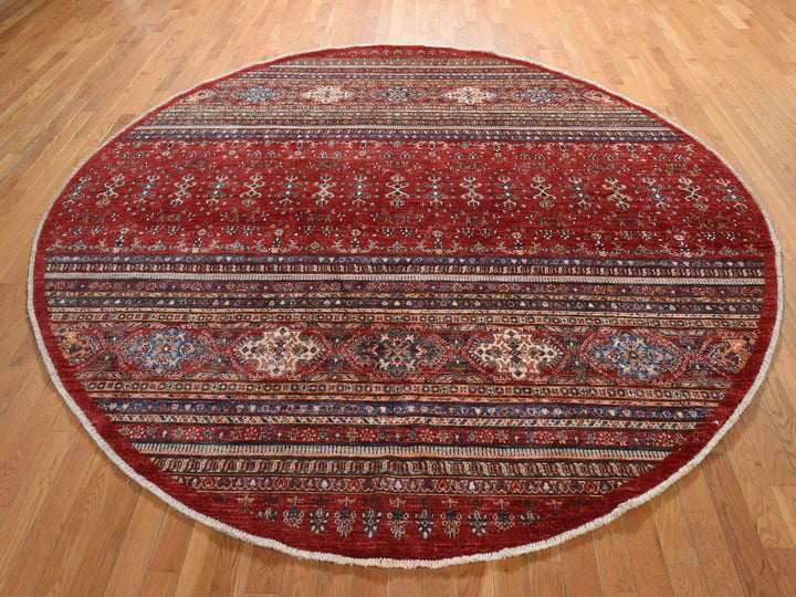 9'7" x 9'7" New Hand Knotted Red Wool Round Oriental Rug - MOA10278925