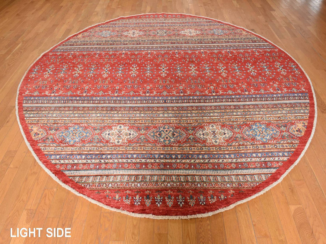 9'7" x 9'7" New Hand Knotted Red Wool Round Oriental Rug - MOA10278925