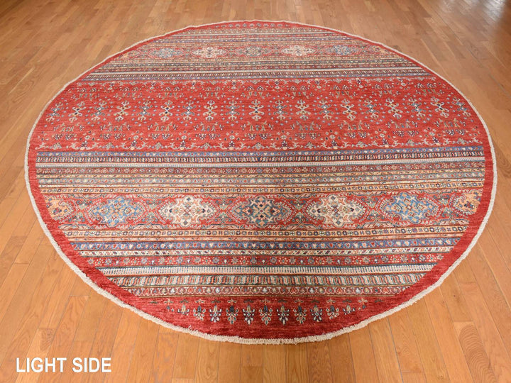 9'7" x 9'7" New Hand Knotted Red Wool Round Oriental Rug - MOA10278925