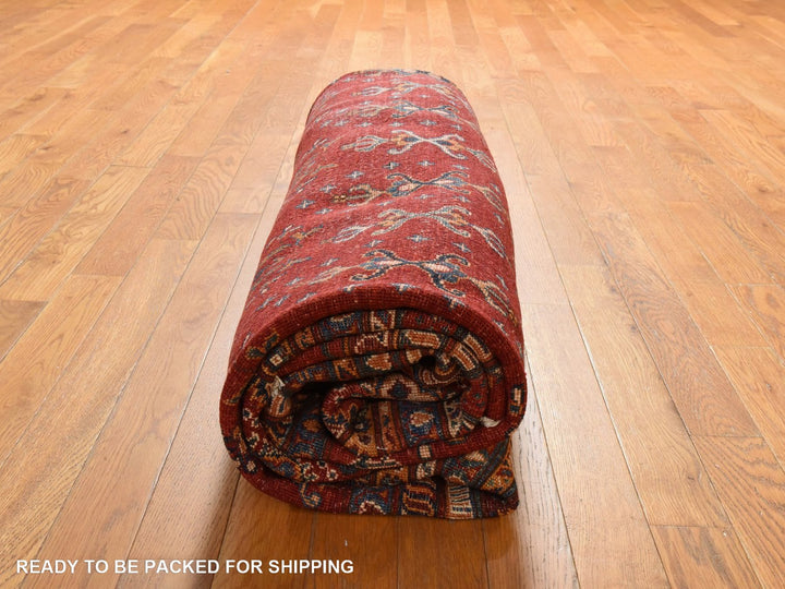 9'7" x 9'7" New Hand Knotted Red Wool Round Oriental Rug - MOA10278925