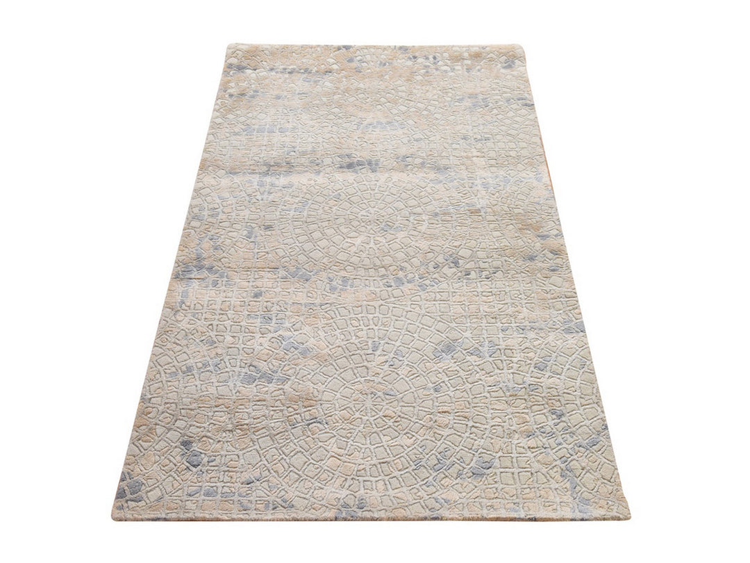 3'0" x 5'0" New Hand Knotted Beige Wool & Silk Rectangle Oriental Rug - MOA10278926