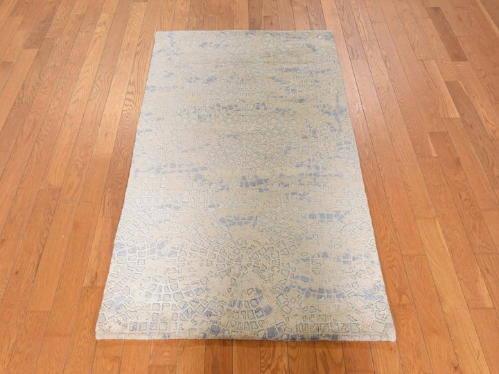 3'0" x 5'0" New Hand Knotted Beige Wool & Silk Rectangle Oriental Rug - MOA10278926