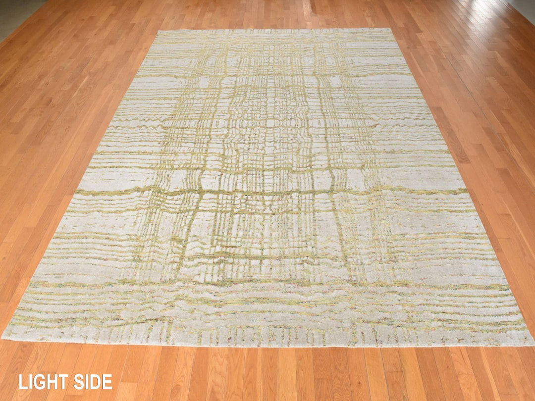 9'0" x 11'7" New Hand Loomed Grey Wool & Silk Rectangle Oriental Rug - MOA10278928