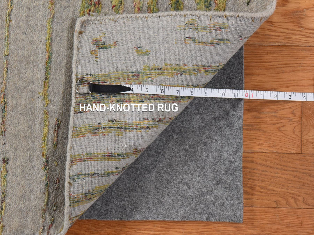 9'0" x 11'7" New Hand Loomed Grey Wool & Silk Rectangle Oriental Rug - MOA10278928