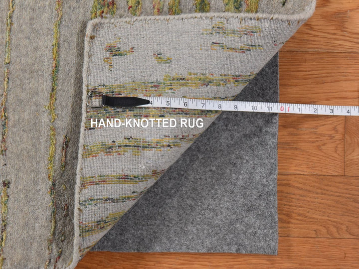 9'0" x 11'7" New Hand Loomed Grey Wool & Silk Rectangle Oriental Rug - MOA10278928