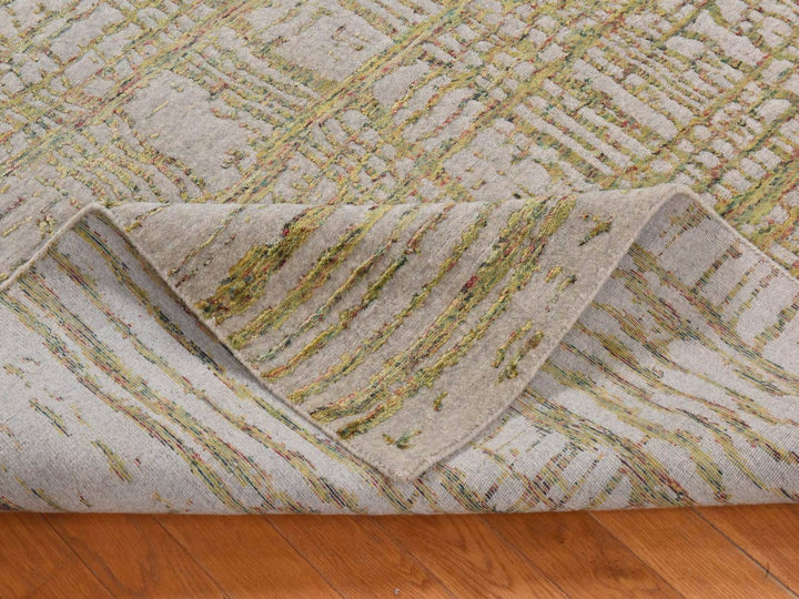 9'0" x 11'7" New Hand Loomed Grey Wool & Silk Rectangle Oriental Rug - MOA10278928