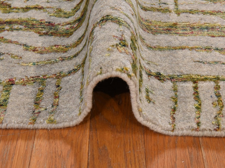 9'0" x 11'7" New Hand Loomed Grey Wool & Silk Rectangle Oriental Rug - MOA10278928