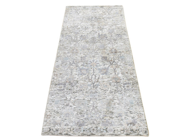 2'6" x 6'2" New Hand Knotted Ivory Silk Runner Oriental Rug - MOA10278929