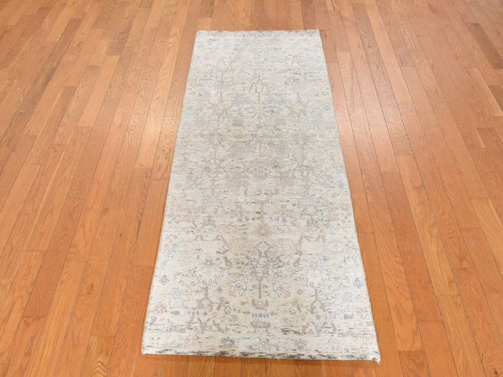 2'6" x 6'2" New Hand Knotted Ivory Silk Runner Oriental Rug - MOA10278929