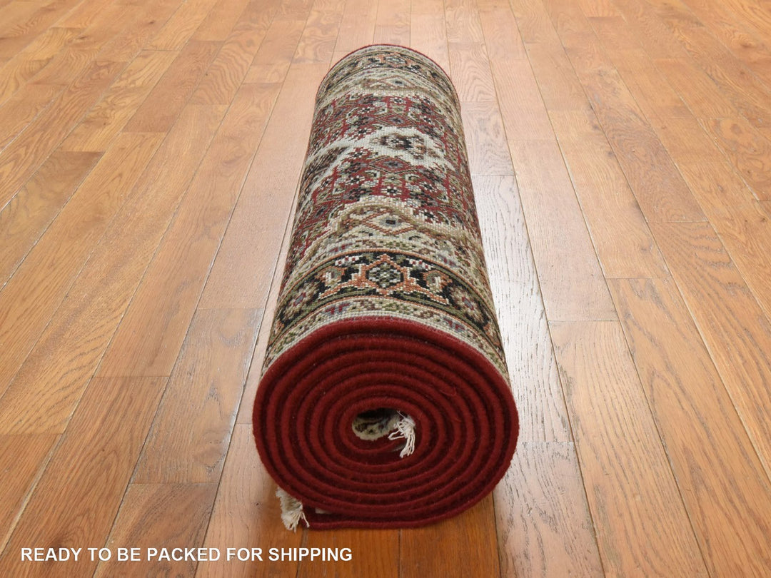 2'8" x 10'1" New Hand Knotted Red Wool Runner Oriental Rug - MOA10278931