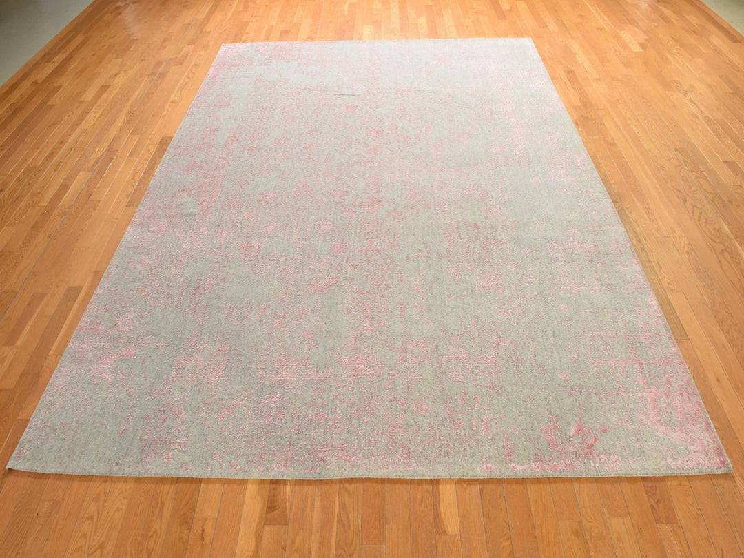 9'0" x 12'0" New Hand Loomed Pink Wool & Silk Rectangle Oriental Rug - MOA10278933