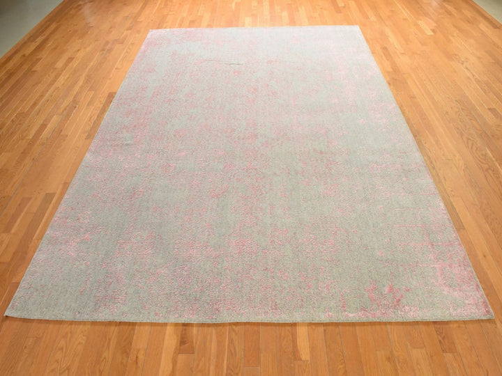 9'0" x 12'0" New Hand Loomed Pink Wool & Silk Rectangle Oriental Rug - MOA10278933