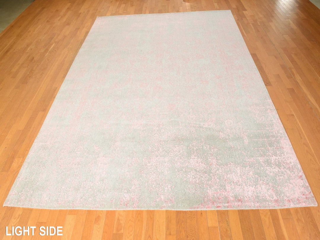 9'0" x 12'0" New Hand Loomed Pink Wool & Silk Rectangle Oriental Rug - MOA10278933