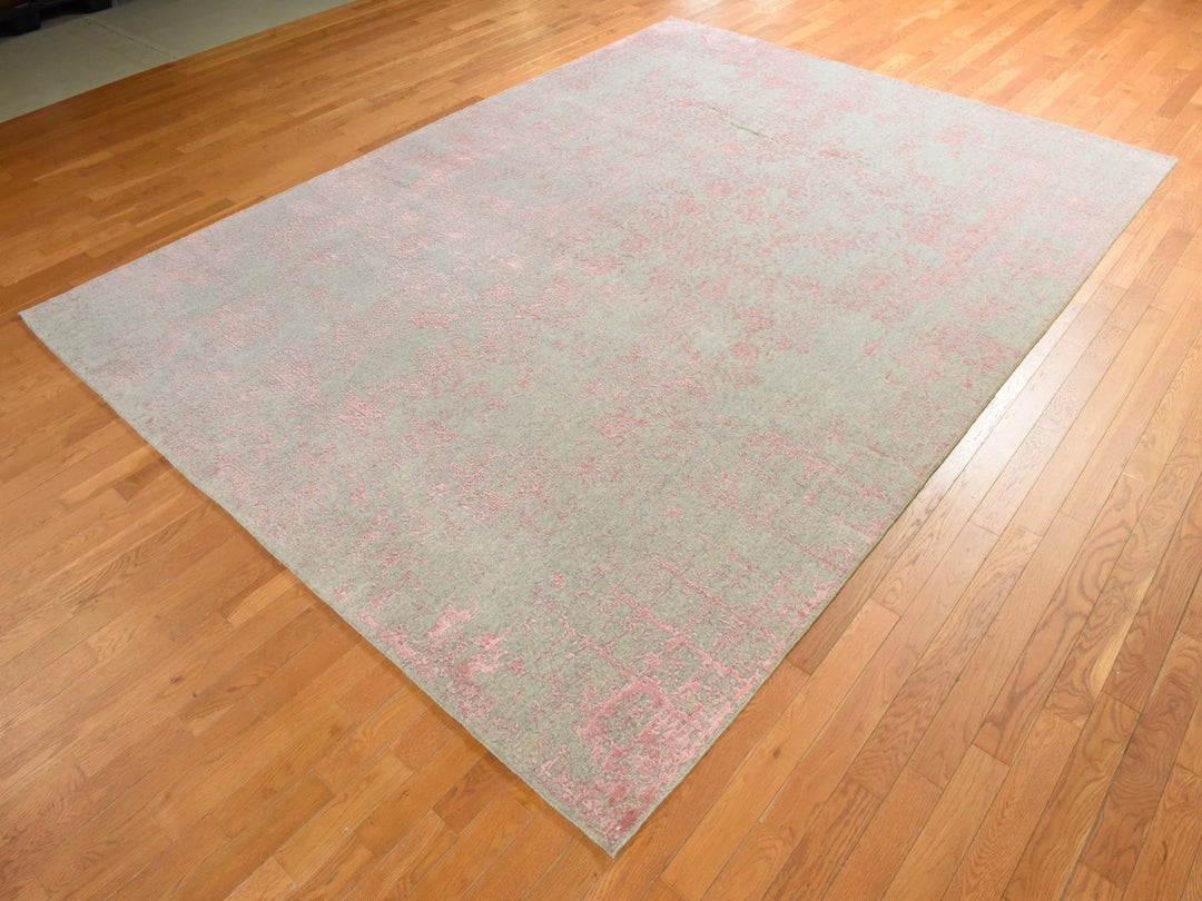 9'0" x 12'0" New Hand Loomed Pink Wool & Silk Rectangle Oriental Rug - MOA10278933