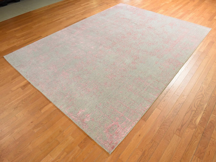 9'0" x 12'0" New Hand Loomed Pink Wool & Silk Rectangle Oriental Rug - MOA10278933