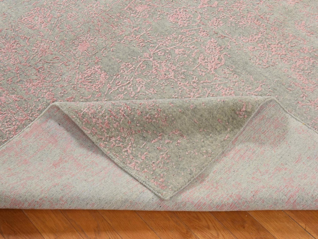 9'0" x 12'0" New Hand Loomed Pink Wool & Silk Rectangle Oriental Rug - MOA10278933