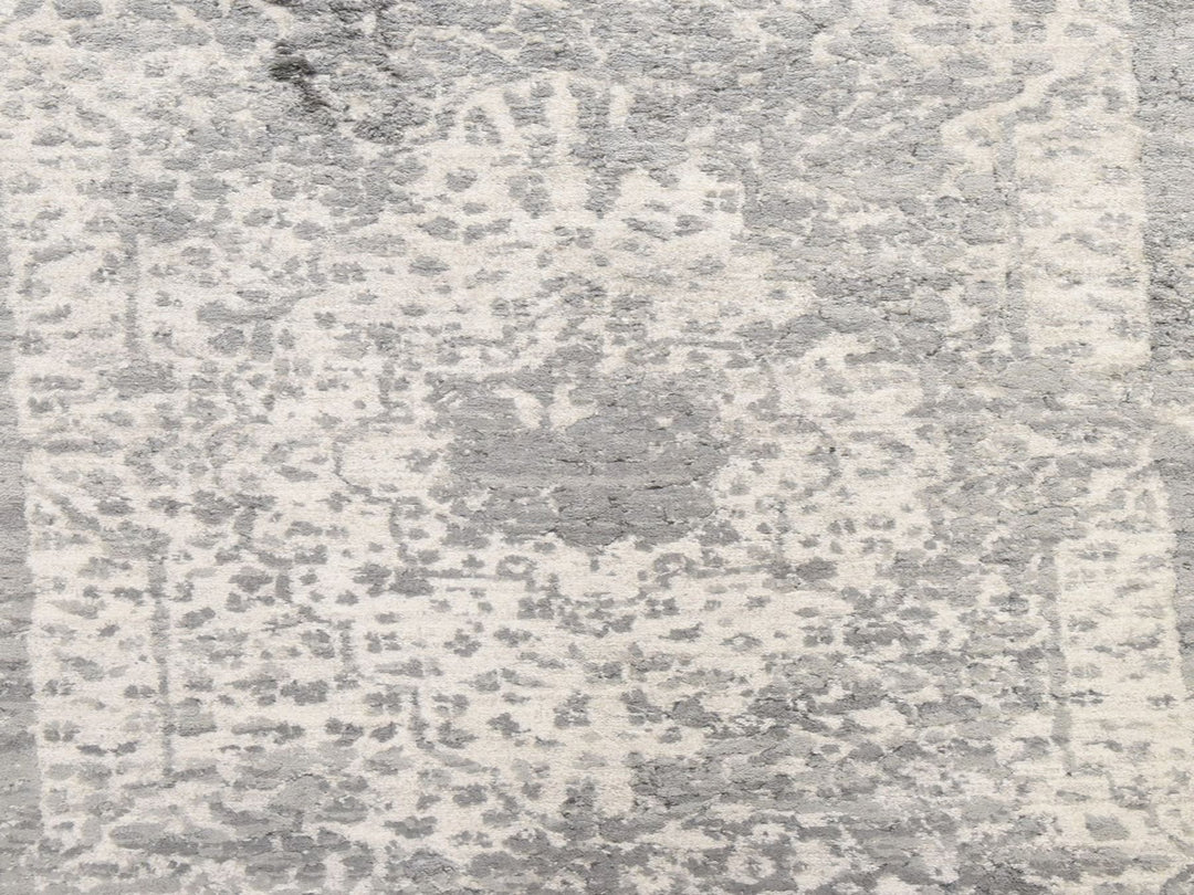 2'7" x 12'0" New Hand Knotted Grey Wool & Silk Runner Oriental Rug - MOA10278934