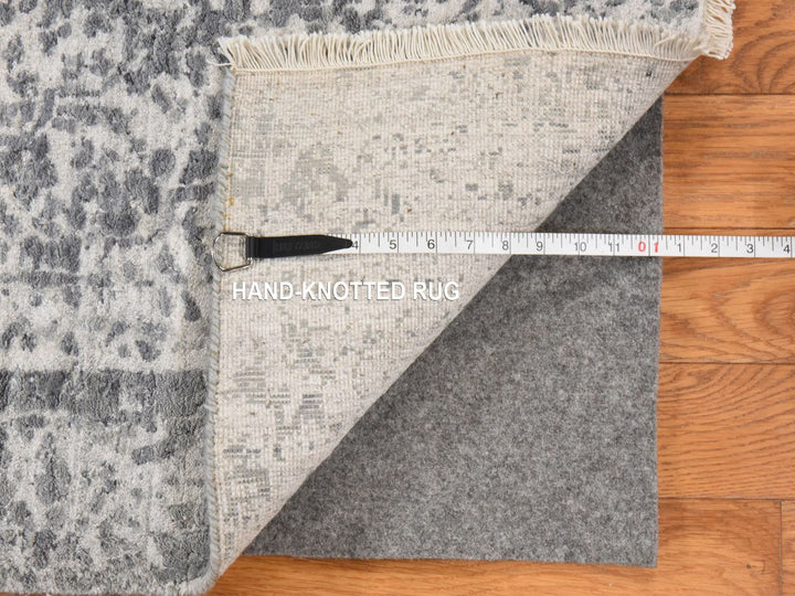 2'7" x 12'0" New Hand Knotted Grey Wool & Silk Runner Oriental Rug - MOA10278934