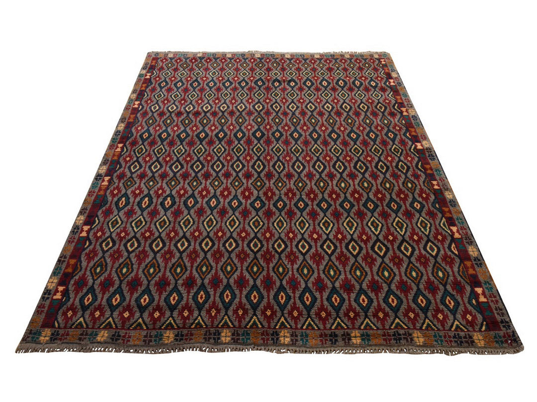 6'2" x 7'3" New Hand Knotted Grey Wool Rectangle Oriental Rug - MOA10278936