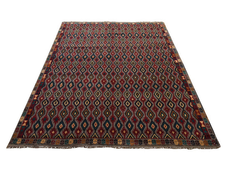6'2" x 7'3" New Hand Knotted Grey Wool Rectangle Oriental Rug - MOA10278936