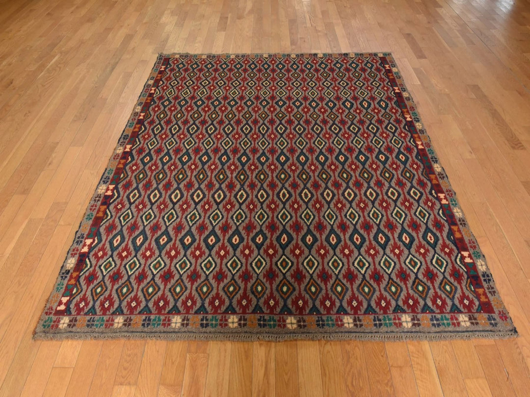 6'2" x 7'3" New Hand Knotted Grey Wool Rectangle Oriental Rug - MOA10278936