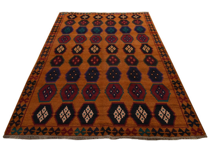 6'0" x 7'10" New Hand Knotted Orange Wool Rectangle Oriental Rug - MOA10278938