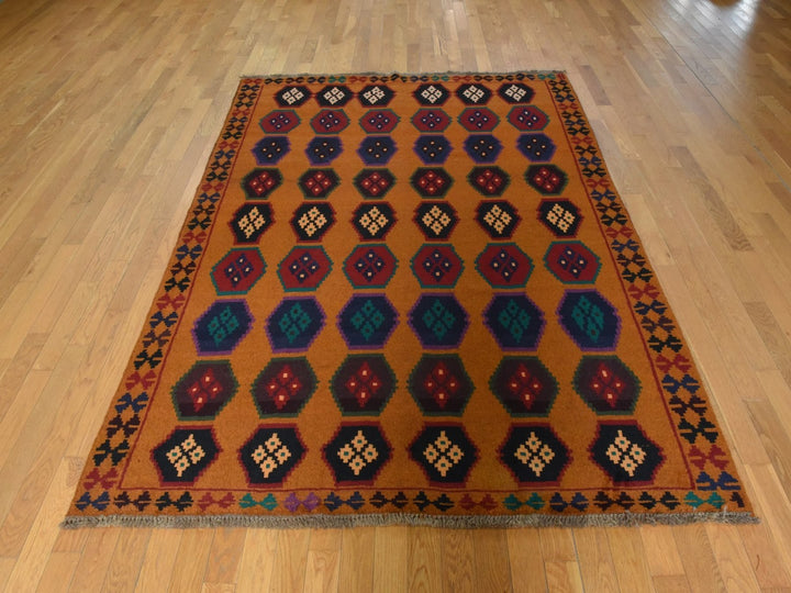 6'0" x 7'10" New Hand Knotted Orange Wool Rectangle Oriental Rug - MOA10278938
