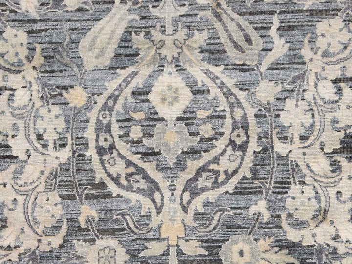 3'0" x 12'2" New Hand Knotted Grey Wool & Silk Runner Oriental Rug - MOA10278940