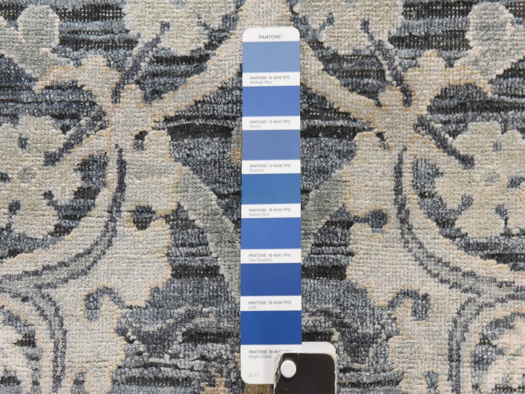 3'0" x 12'2" New Hand Knotted Grey Wool & Silk Runner Oriental Rug - MOA10278940