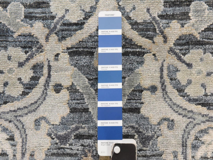 3'0" x 12'2" New Hand Knotted Grey Wool & Silk Runner Oriental Rug - MOA10278940