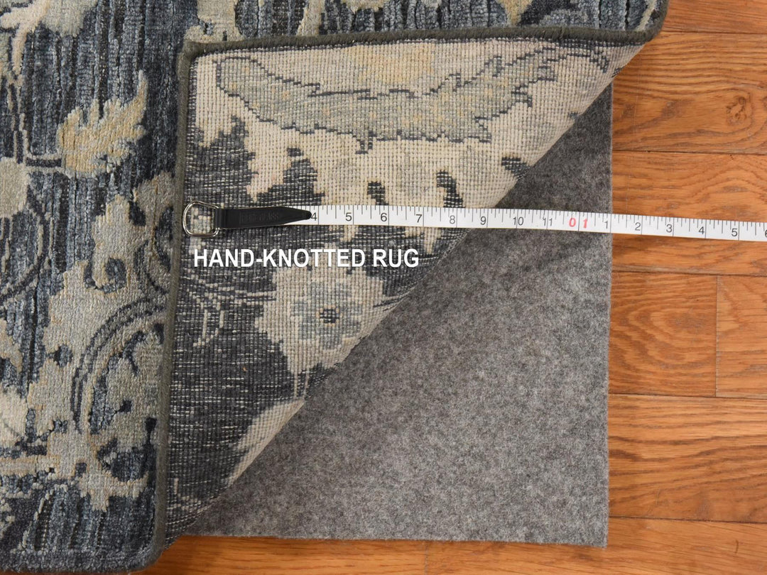 3'0" x 12'2" New Hand Knotted Grey Wool & Silk Runner Oriental Rug - MOA10278940
