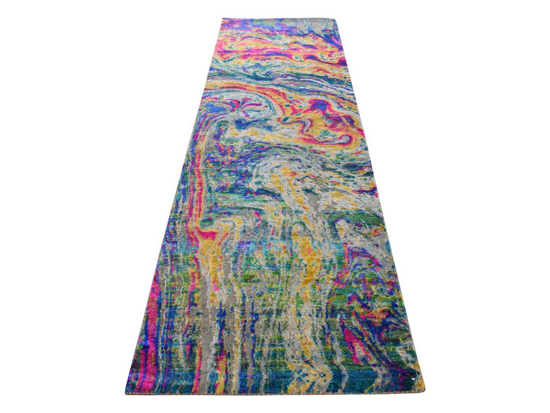 3'0" x 10'0" New Hand Knotted Multicolored Wool & Silk Runner Oriental Rug - MOA10278941