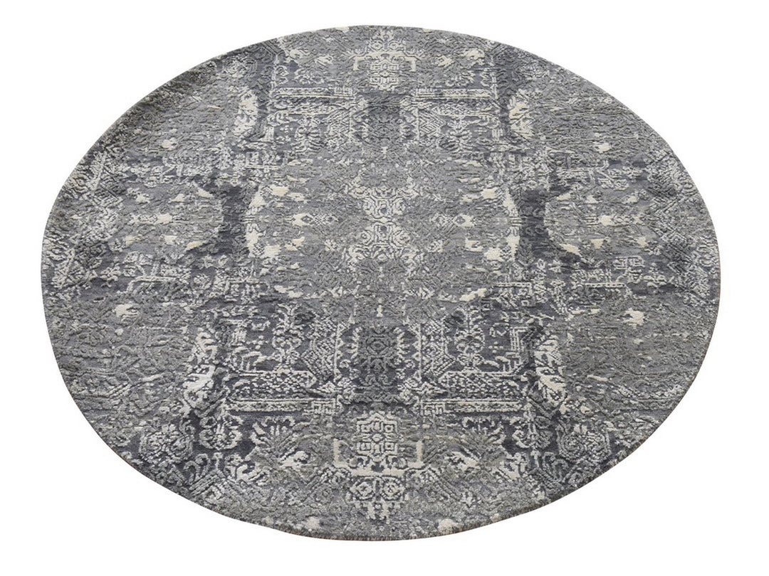 4'0" x 4'0" New Hand Knotted Grey Wool & Silk Round Oriental Rug - MOA10278942