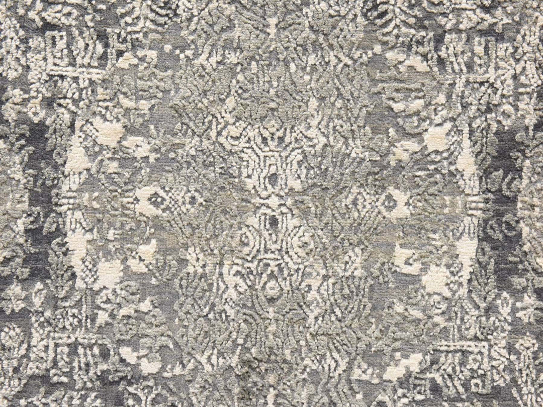 4'0" x 4'0" New Hand Knotted Grey Wool & Silk Round Oriental Rug - MOA10278942