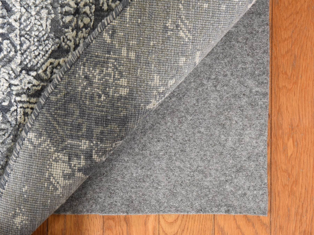 4'0" x 4'0" New Hand Knotted Grey Wool & Silk Round Oriental Rug - MOA10278942