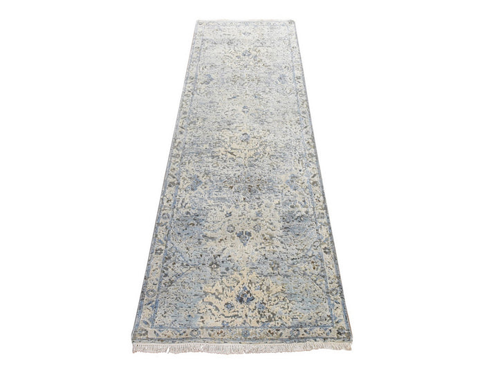2'5" x 8'0" New Hand Knotted Ivory Wool & Silk Runner Oriental Rug - MOA10278945